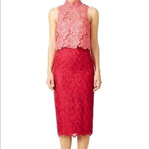 ML Monique Lhuillier pink colorblock lace Dress